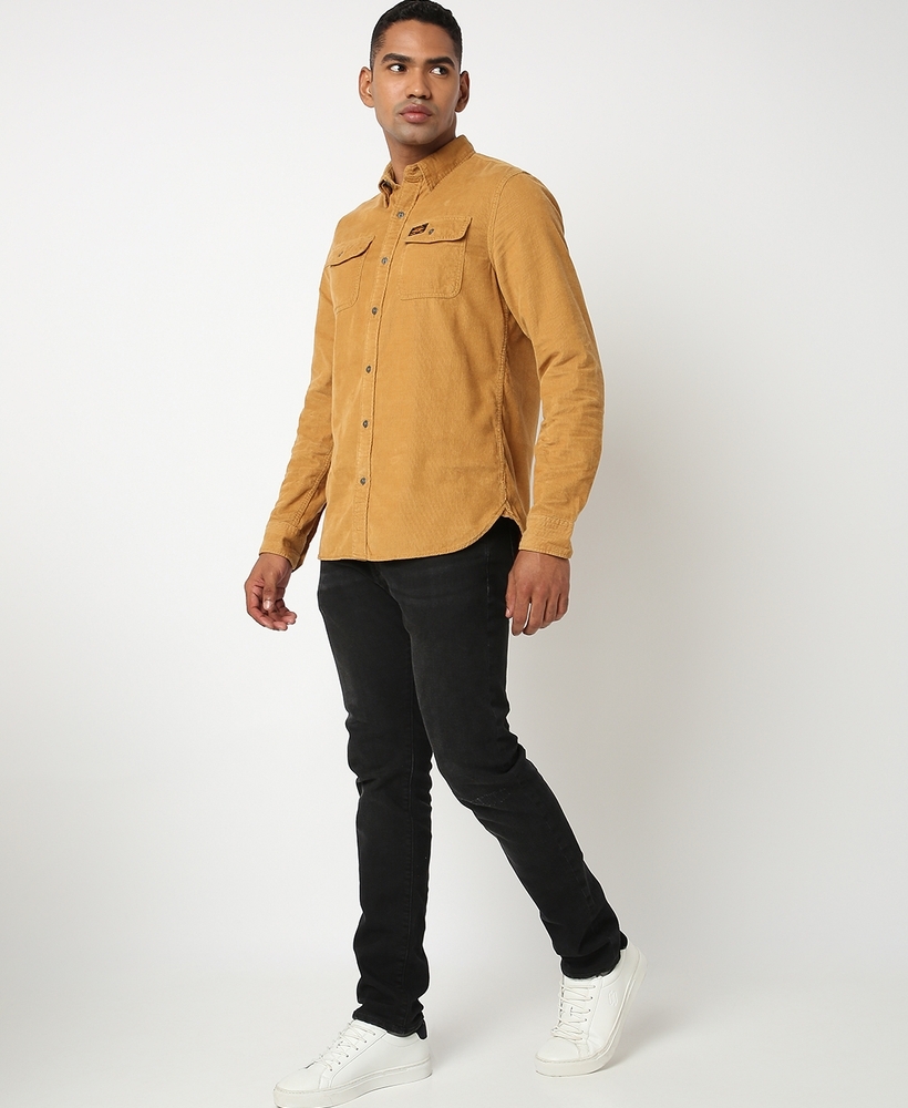 Buy t-base Men Mustard Cotton Solid Trucker Jacket for Men Online India
