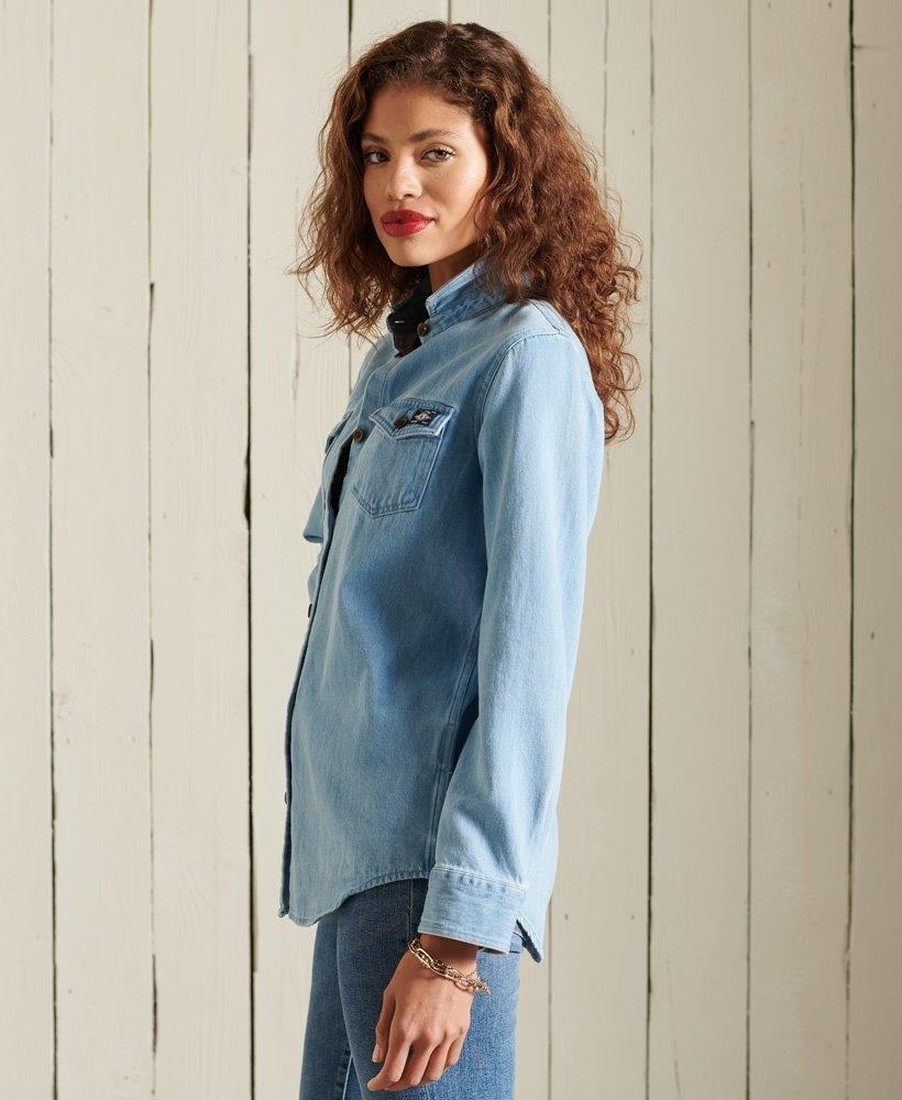 Balloon-sleeved denim blouse - Denim blue - Ladies | H&M IN