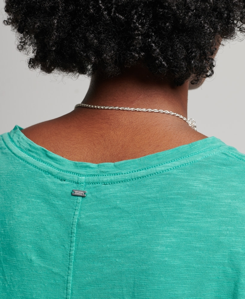 STUDIOS SLUB EMB VEE WOMEN'S GREEN T-SHIRT