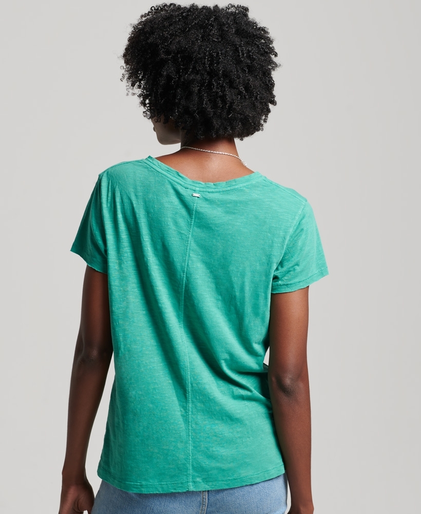 STUDIOS SLUB EMB VEE WOMEN'S GREEN T-SHIRT