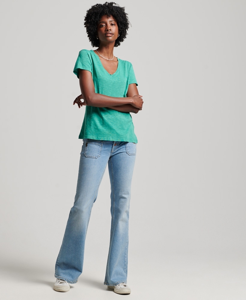 STUDIOS SLUB EMB VEE WOMEN'S GREEN T-SHIRT