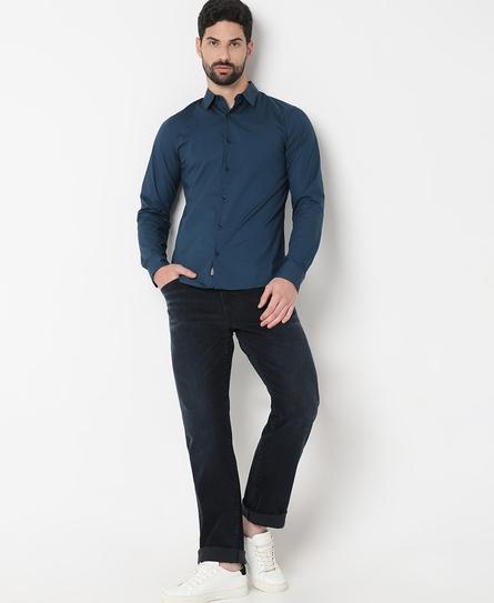 PREMIUM STRETCH L/S MEN'S BLUE SHIRT