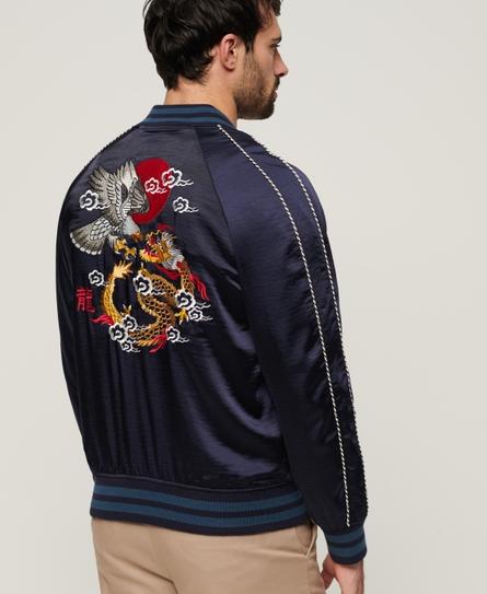 SUIKAJAN EMBROIDERED MEN'S BLUE BOMBER JACKET