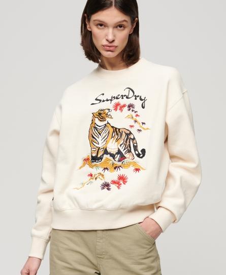 SUIKA EMBROIDERED LOOSE WOMEN'S BEIGE SWEATSHIRT