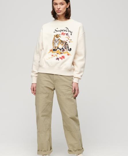 SUIKA EMBROIDERED LOOSE WOMEN'S BEIGE SWEATSHIRT