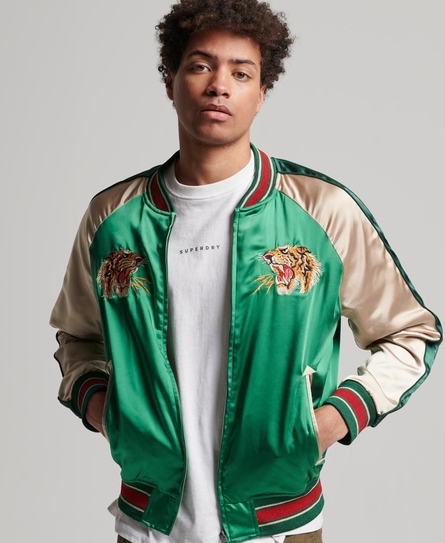 SUIKAJAN EMBROIDERED MEN'S GREEN BOMBER JACKET