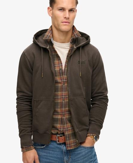 ESSENTIAL LOGO WASHED MEN'S BROWN ZIPHOOD