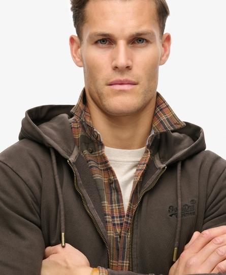 ESSENTIAL LOGO WASHED MEN'S BROWN ZIPHOOD