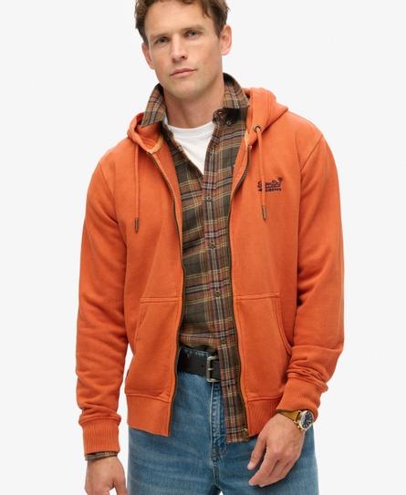 ESSENTIAL LOGO WASHED MEN'S BROWN ZIPHOOD