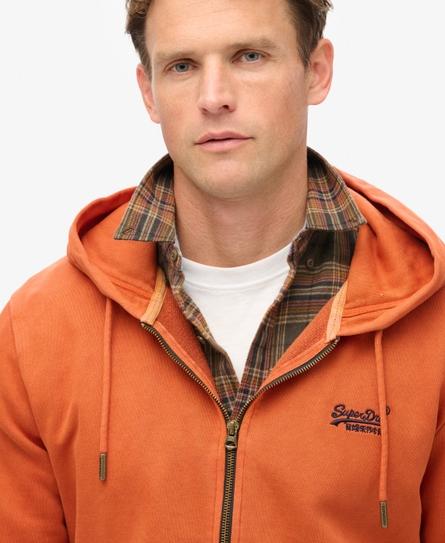 ESSENTIAL LOGO WASHED MEN'S BROWN ZIPHOOD