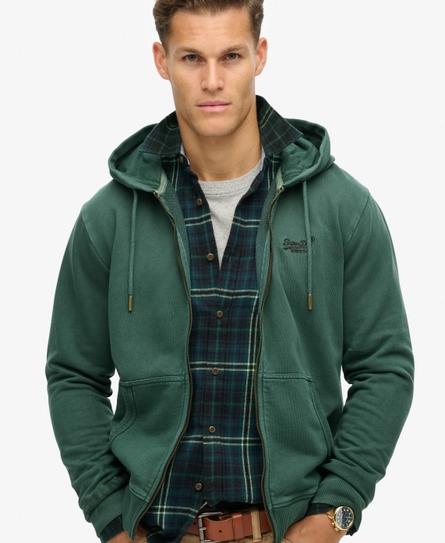 ESSENTIAL LOGO WASHED MEN'S GREEN ZIPHOOD