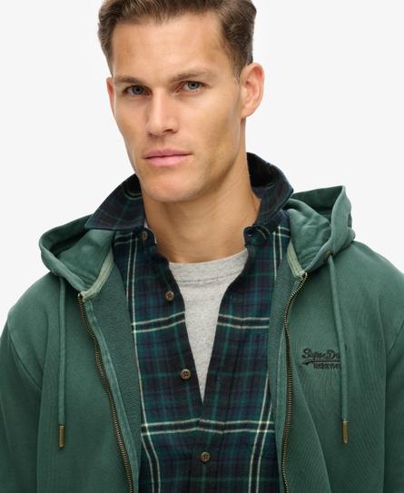 ESSENTIAL LOGO WASHED MEN'S GREEN ZIPHOOD