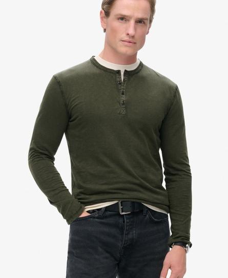 SLUB LS JERSEY GRANDAD MEN'S GREEN TOP