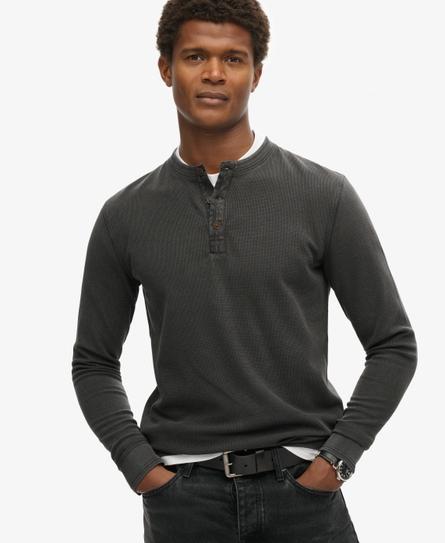 VINTAGE TEXTURED GRANDAD MEN'S BLACK TOP