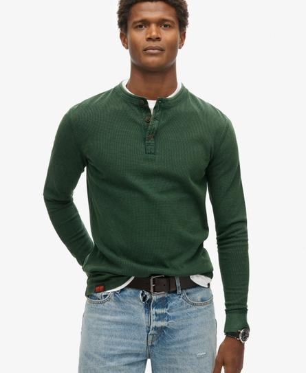 VINTAGE TEXTURED GRANDAD MEN'S GREEN TOP