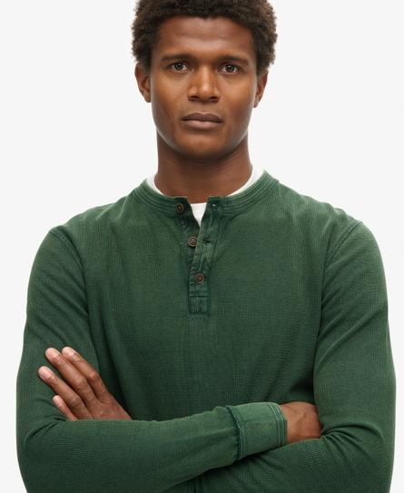 VINTAGE TEXTURED GRANDAD MEN'S GREEN TOP