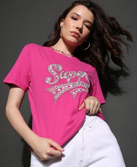 BEADED LOGO WOMEN'S PINK T-SHIRT