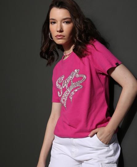 BEADED LOGO WOMEN'S PINK T-SHIRT