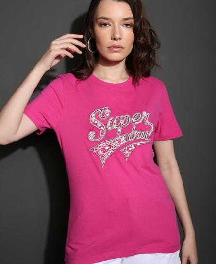 BEADED LOGO WOMEN'S PINK T-SHIRT