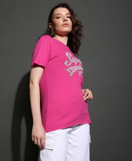 BEADED LOGO WOMEN'S PINK T-SHIRT