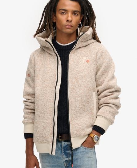 HOODED BONDED KNIT MEN'S GREY BOMBER JACKET