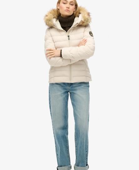 FUJI FAUX FUR HOOD WOMEN'S GREY PADDED JACKET