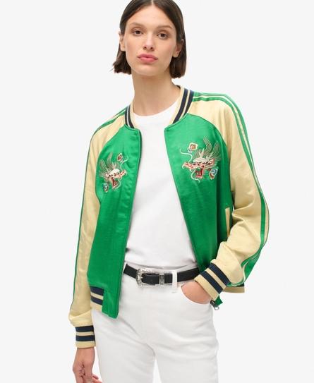 SUIKAJAN EMBROIDERED WOMEN'S GREEN BOMBER JACKET