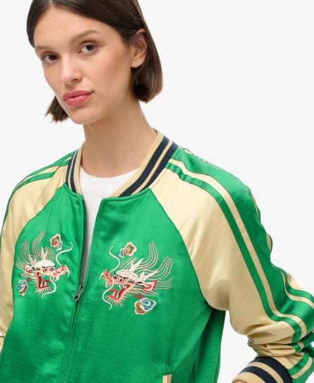 SUIKAJAN EMBROIDERED WOMEN'S GREEN BOMBER JACKET