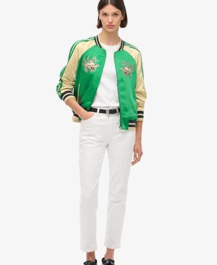 SUIKAJAN EMBROIDERED WOMEN'S GREEN BOMBER JACKET