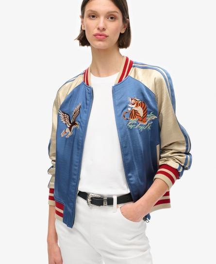 SUIKAJAN EMBROIDERED WOMEN'S BLUE BOMBER JACKET