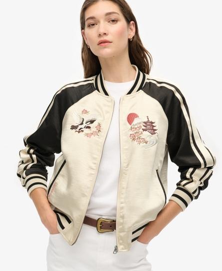 SUIKAJAN EMBROIDERED WOMEN'S BEIGE BOMBER JACKET