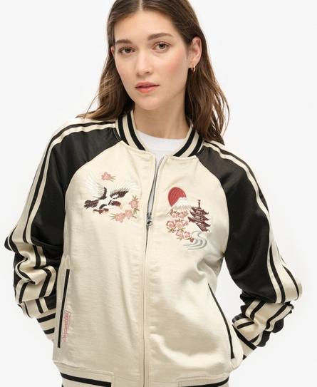 SUIKAJAN EMBROIDERED WOMEN'S BEIGE BOMBER JACKET