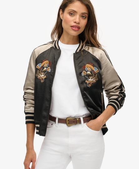 SUIKAJAN EMBROIDERED WOMEN'S BLACK BOMBER JACKET