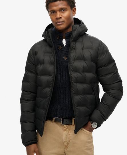 HOODED QUILTED MEN'S BLACK PUFFER COAT