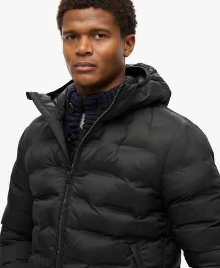 HOODED QUILTED MEN'S BLACK PUFFER COAT