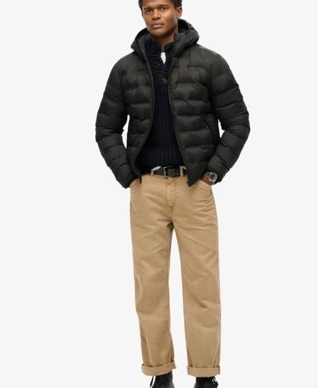 HOODED QUILTED MEN'S BLACK PUFFER COAT