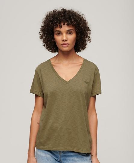 STUDIOS SLUB EMB VEE WOMEN'S GREEN T-SHIRT