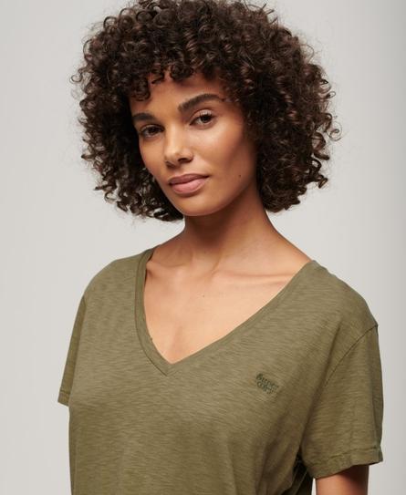 STUDIOS SLUB EMB VEE WOMEN'S GREEN T-SHIRT