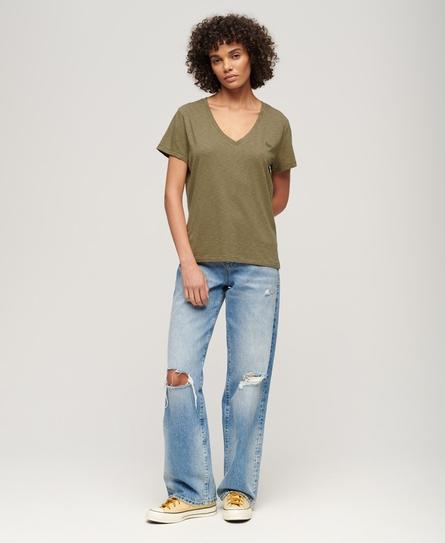 STUDIOS SLUB EMB VEE WOMEN'S GREEN T-SHIRT