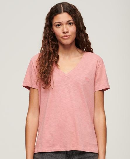 STUDIOS SLUB EMB VEE WOMEN'S PINK T-SHIRT