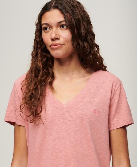 STUDIOS SLUB EMB VEE WOMEN'S PINK T-SHIRT