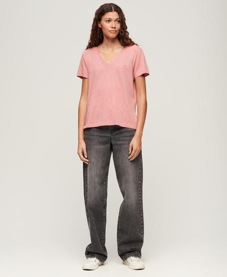 STUDIOS SLUB EMB VEE WOMEN'S PINK T-SHIRT