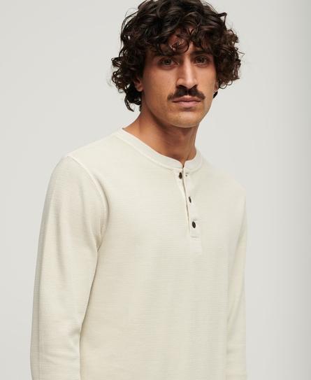 WAFFLE LONG SLEEVE MEN'S BEIGE HENLEY TOP