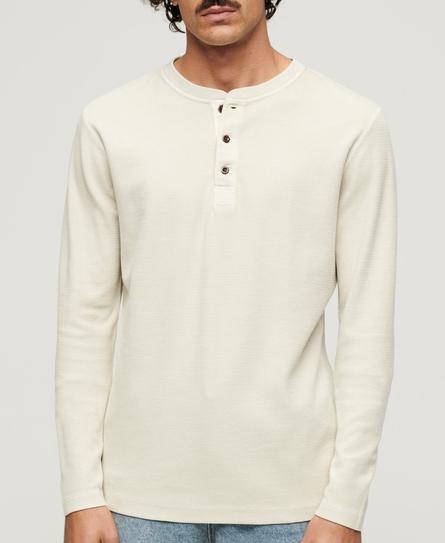 WAFFLE LONG SLEEVE MEN'S BEIGE HENLEY TOP