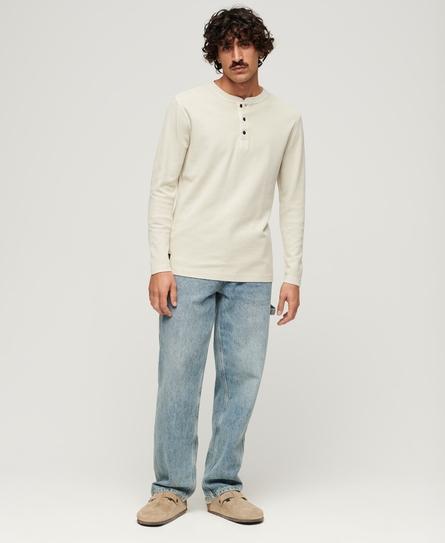 WAFFLE LONG SLEEVE MEN'S BEIGE HENLEY TOP