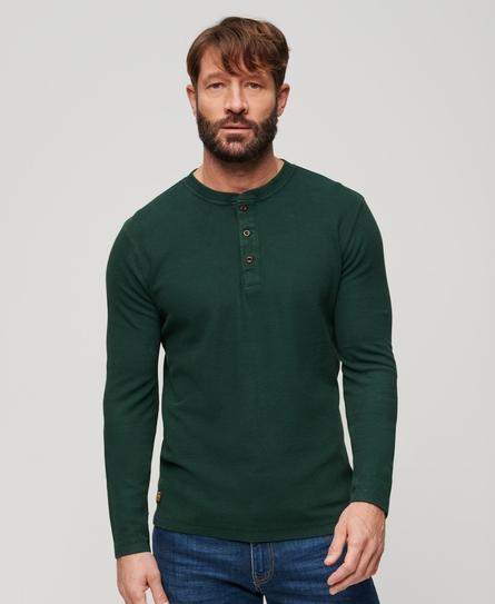 WAFFLE LONG SLEEVE MEN'S GREEN HENLEY TOP