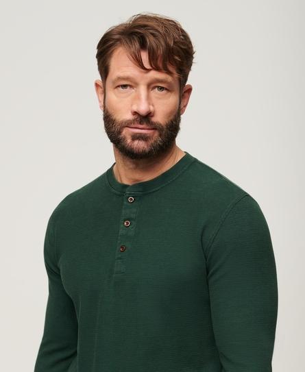 WAFFLE LONG SLEEVE MEN'S GREEN HENLEY TOP