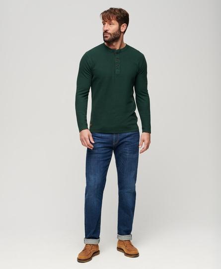 WAFFLE LONG SLEEVE MEN'S GREEN HENLEY TOP