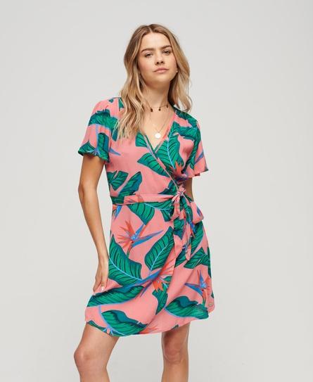 PRINTED WRAP WOMEN'S PINK MINI DRESS