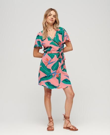 PRINTED WRAP WOMEN'S PINK MINI DRESS